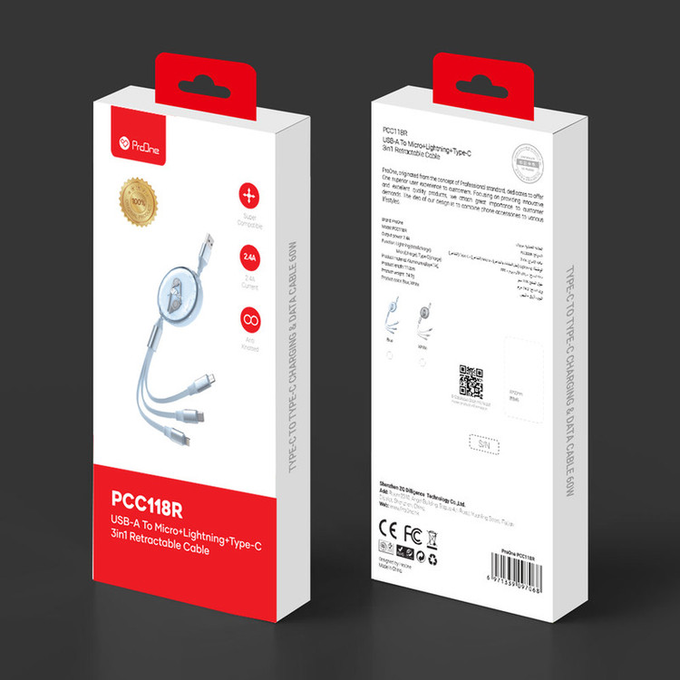 عکس محصول کابل تبدیل USB به USB-C / microUSB / لایتنینگ پرووان مدل PCC118R