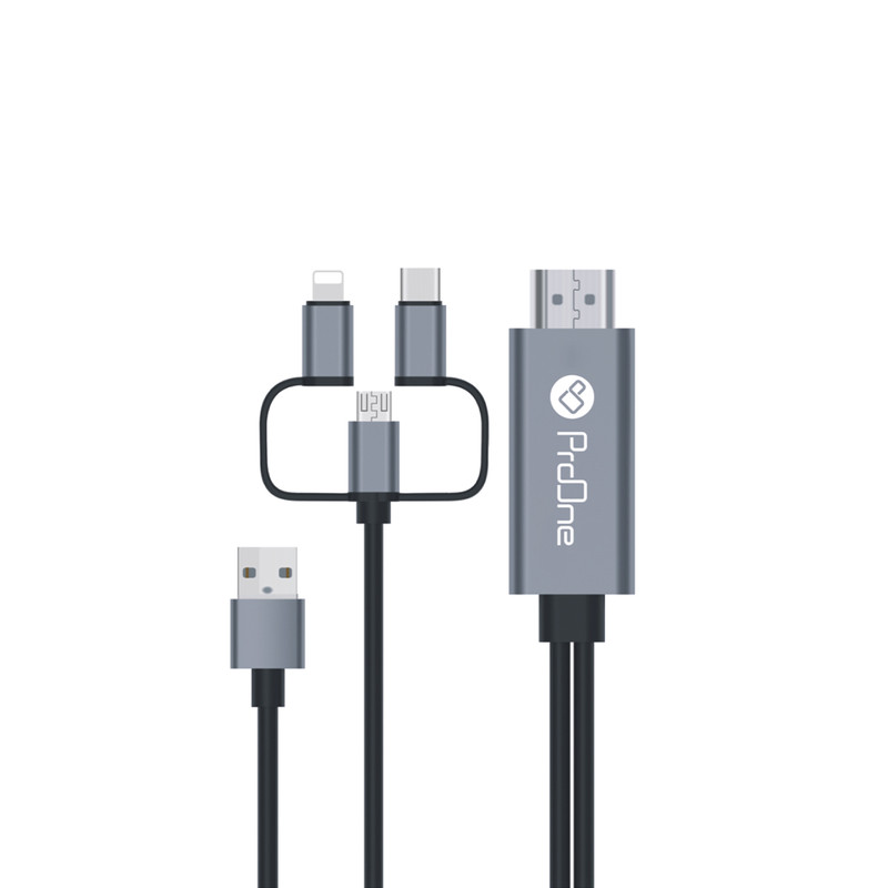 عکس محصول کابل تبدیل HDMI به USB-C / microUSB / لایتنینگ پرووان مدل PCH70 طول 1.8متر