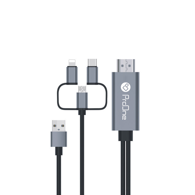عکس محصول کابل تبدیل HDMI به USB-C / microUSB / لایتنینگ پرووان مدل PCH70 طول 1.8متر